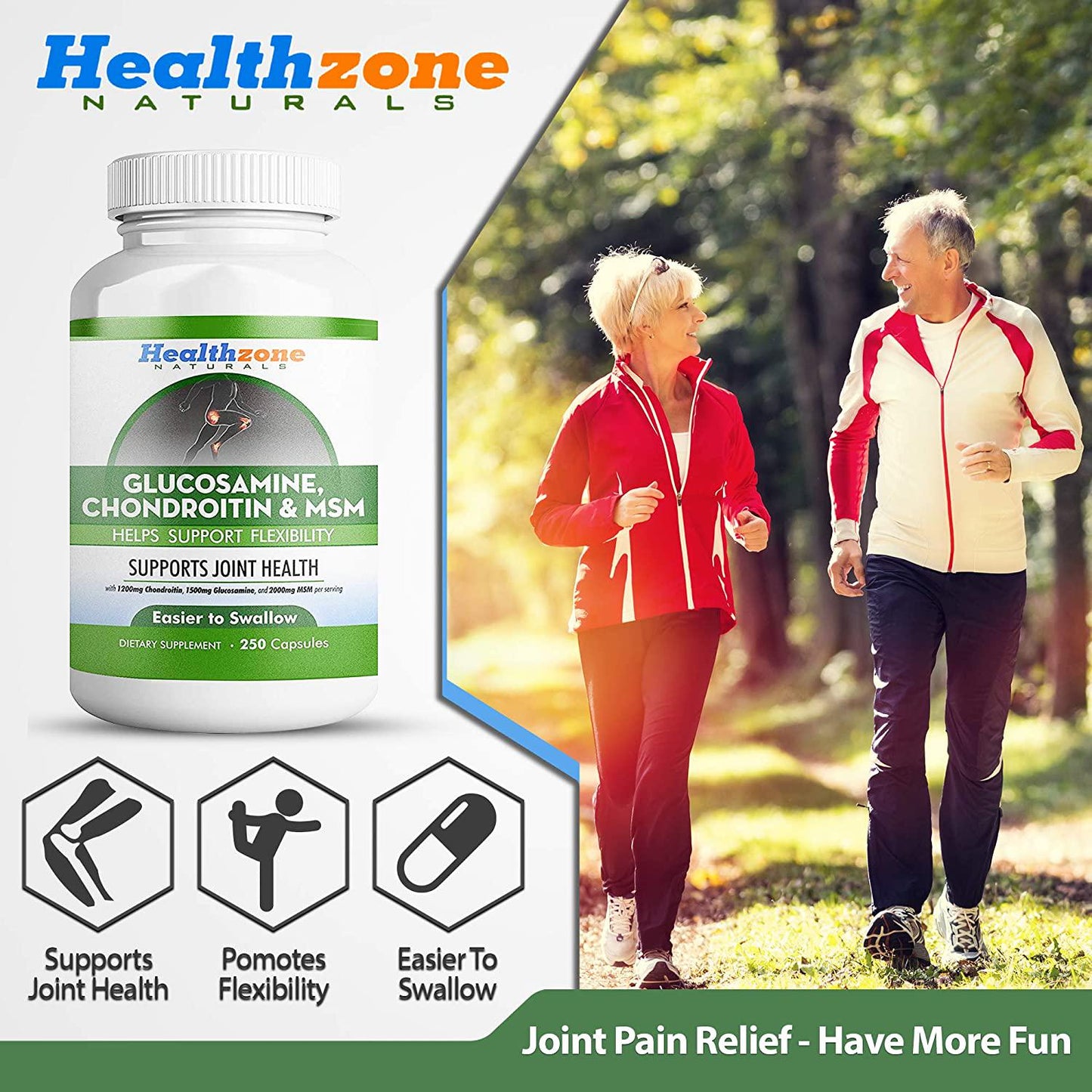 Glucosamine Chondroitin MSM - 250 Capsules - Extra Strength Joint Support Supplement - Relieve Sore Knee, Hip, Finger, Wrist, Elbow, Shoulder, Lower Back Pain - Non-GMO Formula