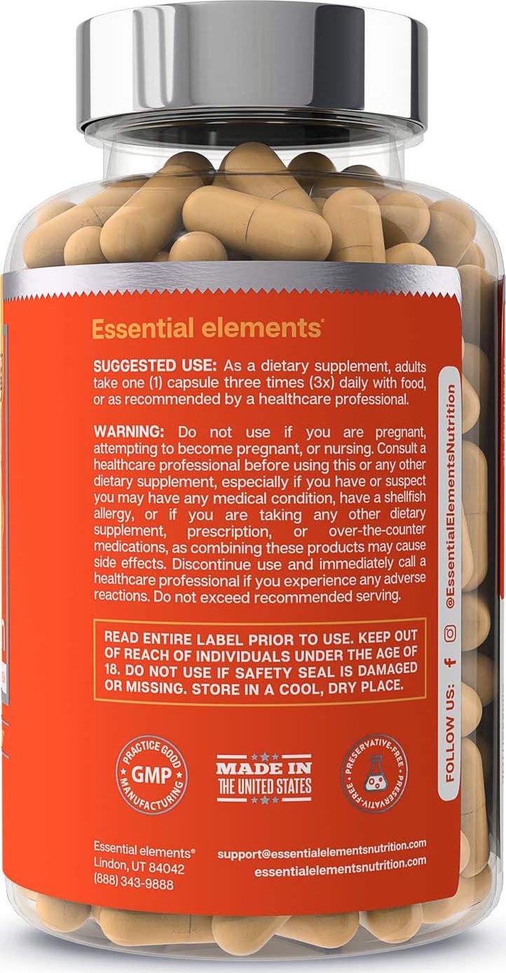 Glucosamine Chondroitin MSM Boswellia Serrata Hyaluronic Acid Supplement - Essential Elements | Joint Support Antioxidant Supplement for Flexibility - 90 Capsules