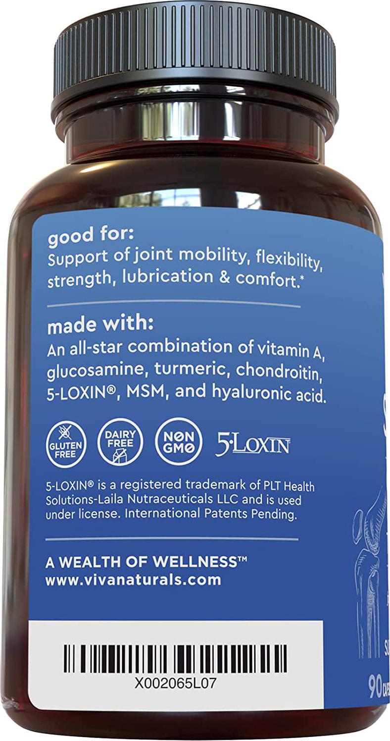 Glucosamine Chondroitin MSM Joint Supplement - with Turmeric, Boswellia and Hyaluronic Acid for Joint Support, Mobility, Flexibility and Comfort (90 Non-GMO and Gluten Free Capsules)