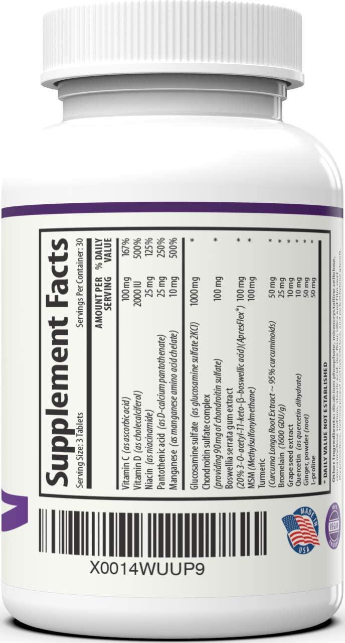 Glucosamine, Chondroitin, MSM - Clinically Proven ApresFlex, Turmeric Curcumin (Curcuma Extract 95% Curcuminoids) and More - Joint Support Supplement for Men and Women