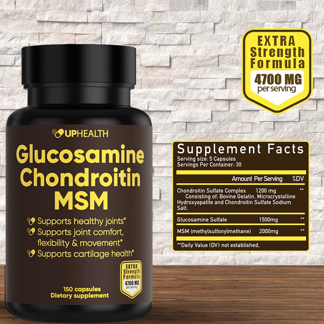 Glucosamine Chondroitin MSM Extra Strength 4700mg Per Serving, Complete Supplement for Joint Health, Cartilage Support, Strength, Flexibility and Mobility, Anti Inflammatory, Non-GMO, 150 caps