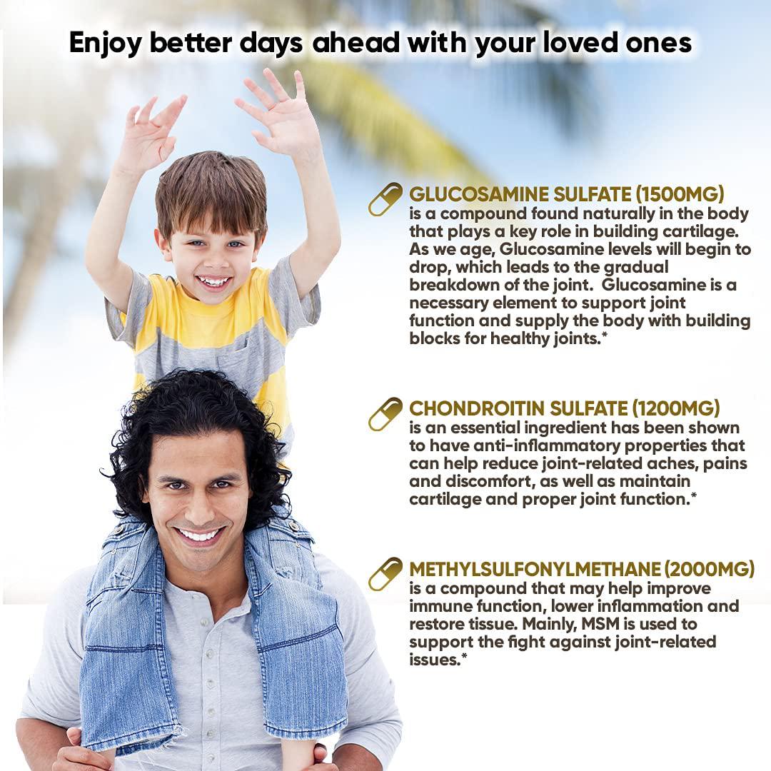 Glucosamine Chondroitin MSM Extra Strength 4700mg Per Serving, Complete Supplement for Joint Health, Cartilage Support, Strength, Flexibility and Mobility, Anti Inflammatory, Non-GMO, 150 caps