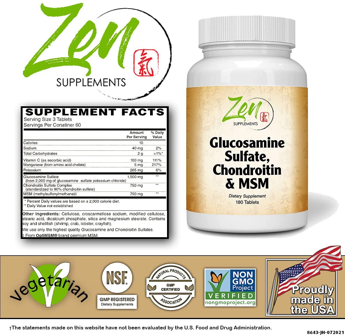 Glucosamine Chondroitin MSM - Natural Joint Pain Relief Supplements for Men and Women with Manganese, Potassium for Joint Health, Cartilage and Connective Tissue, Inflammation Shell-Fish Free - 180 Tab