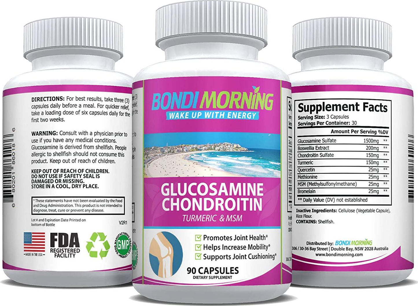 Glucosamine Chondroitin Dietary Supplement - with Turmeric and MSM, Potent, Effective, Natural, Improve Your Health, Relieve Joint Pains and Muscle Stiffness, Enhance Mobility. 90 Capsules