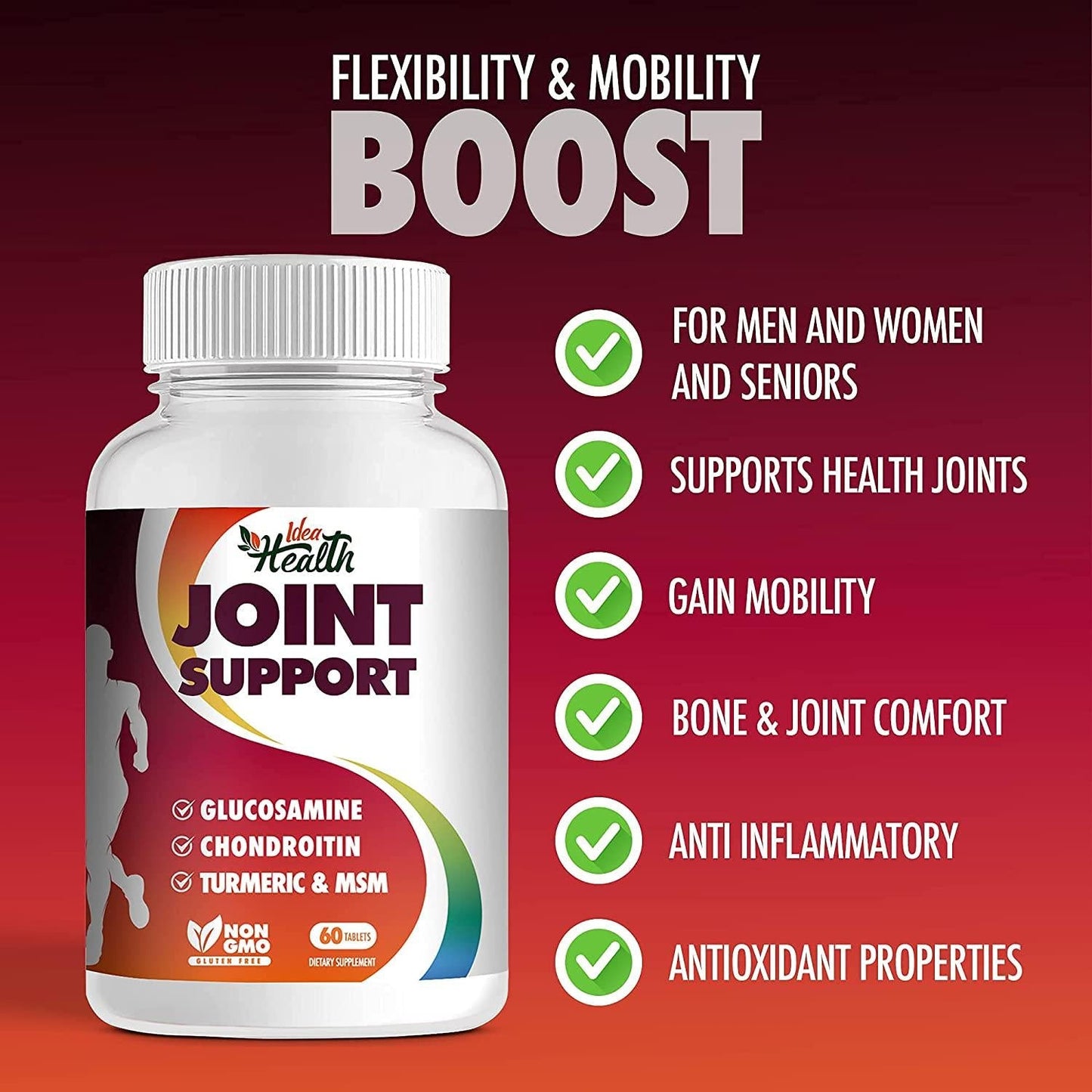 Glucosamine, Chondroitin, Turmeric, MSM and Boswellia | Joint Support Supplement | Helps Inflammatory Response, Antioxidant Properties, Supports Occasional Joint Discomfort - 60 Tablets