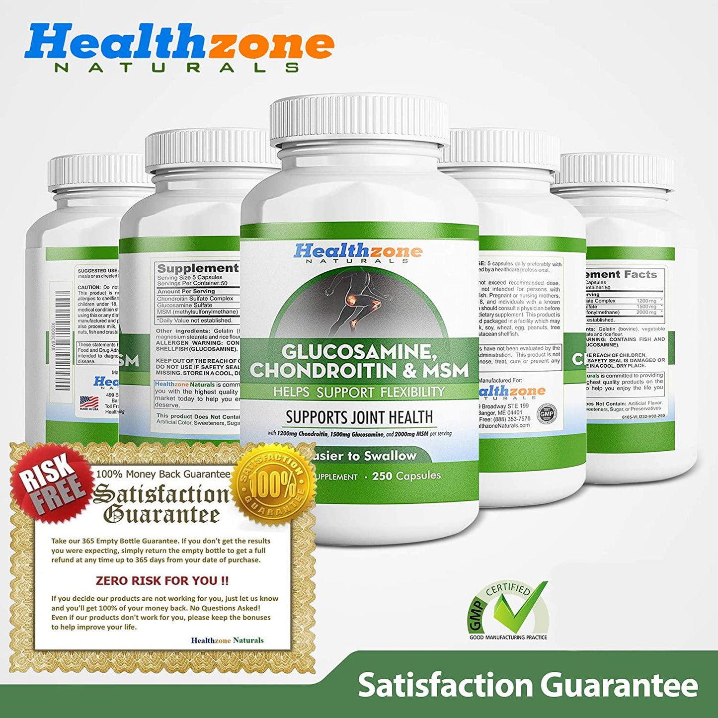 Glucosamine Chondroitin MSM - 250 Capsules - Extra Strength Joint Support Supplement - Relieve Sore Knee, Hip, Finger, Wrist, Elbow, Shoulder, Lower Back Pain - Non-GMO Formula