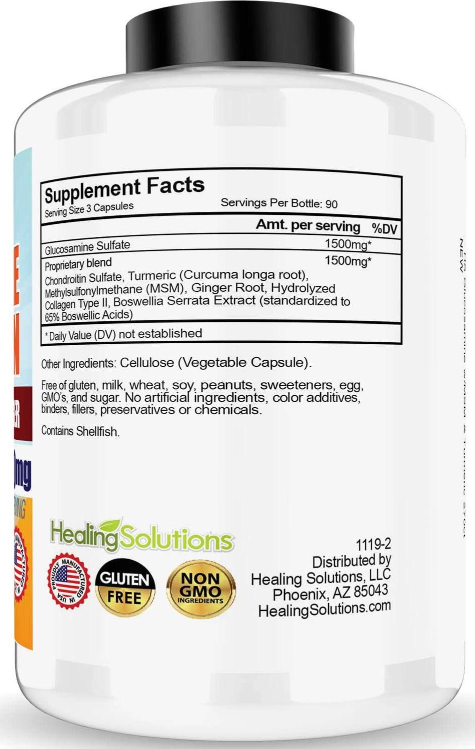 Glucosamine Chondroitin + MSM and Turmeric 100% Pure and Premium (Bulk 270 Capsules) - 100% Pure, Non-GMO - Allergen Free