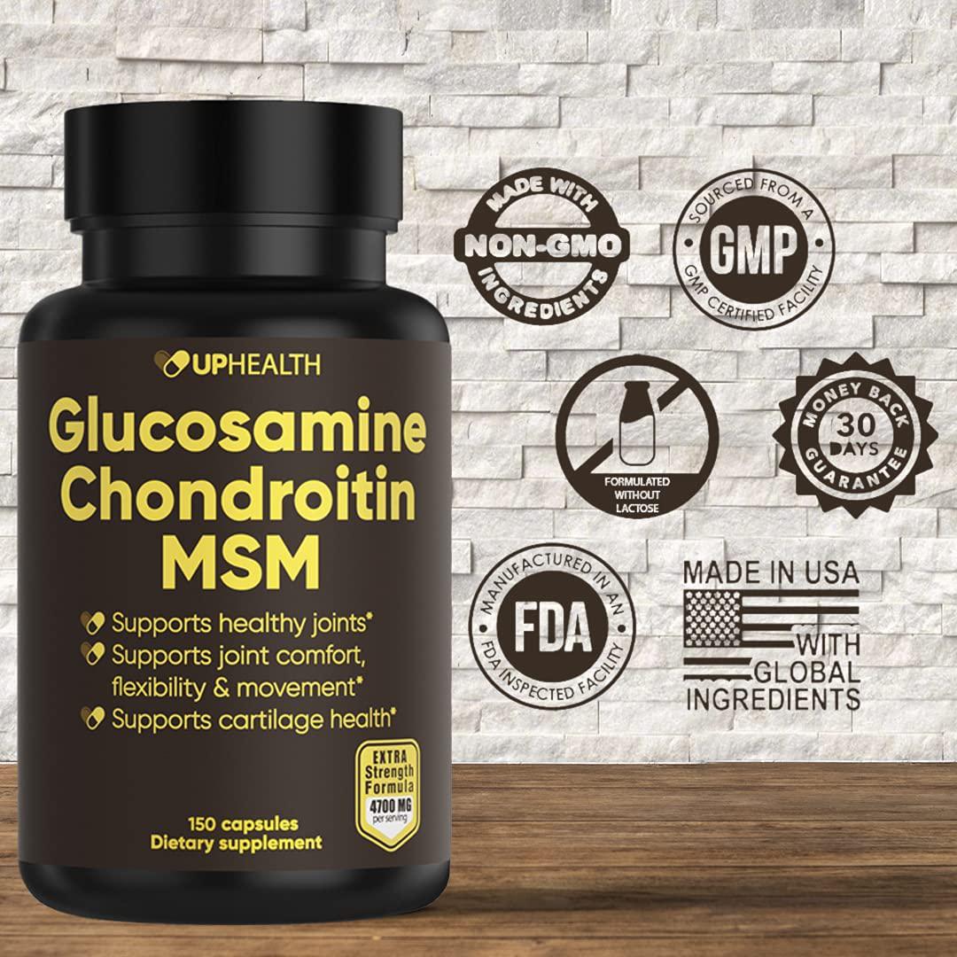 Glucosamine Chondroitin MSM Extra Strength 4700mg Per Serving, Complete Supplement for Joint Health, Cartilage Support, Strength, Flexibility and Mobility, Anti Inflammatory, Non-GMO, 150 caps