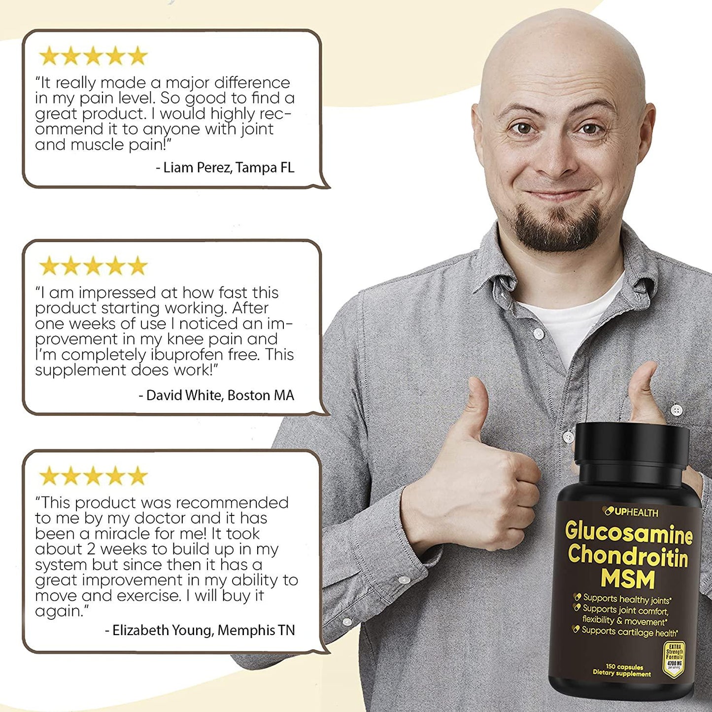 Glucosamine Chondroitin MSM Extra Strength 4700mg Per Serving, Complete Supplement for Joint Health, Cartilage Support, Strength, Flexibility and Mobility, Anti Inflammatory, Non-GMO, 150 caps