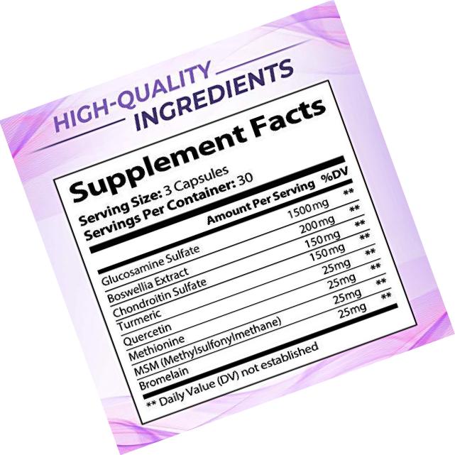 Glucosamine Chondroitin Supplement with MSM for Triple Strength Joint Support, 90 Capsules (30 Day Supply)
