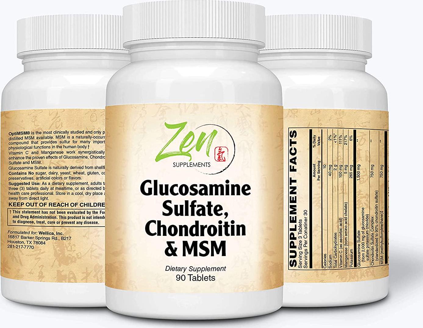 Glucosamine Chondroitin MSM - Natural Joint Pain Relief Supplements for Men and Women with Manganese, Potassium for Joint Health, Cartilage and Connective Tissue, Inflammation Shell-Fish Free - 90 Tab