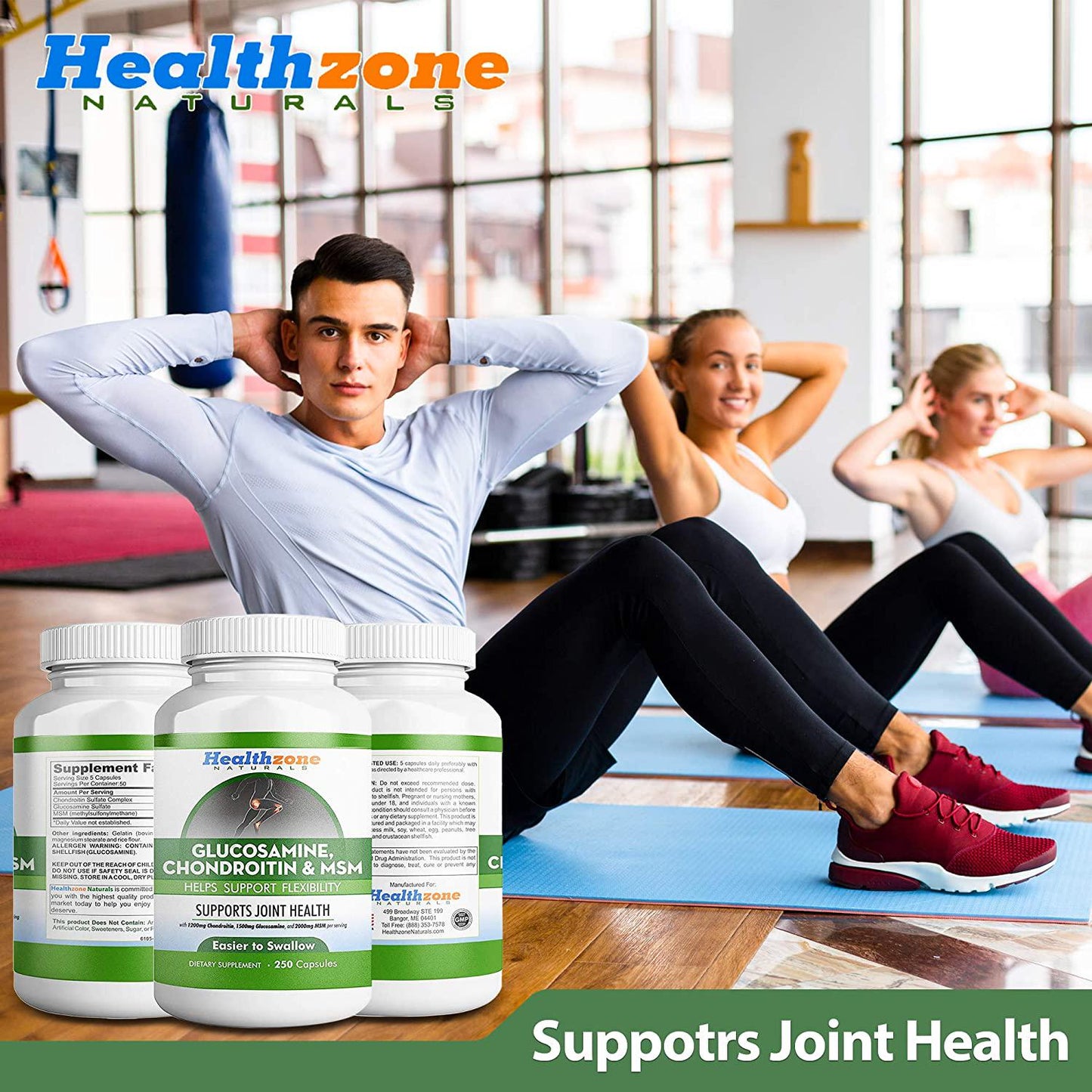 Glucosamine Chondroitin MSM - 250 Capsules - Extra Strength Joint Support Supplement - Relieve Sore Knee, Hip, Finger, Wrist, Elbow, Shoulder, Lower Back Pain - Non-GMO Formula