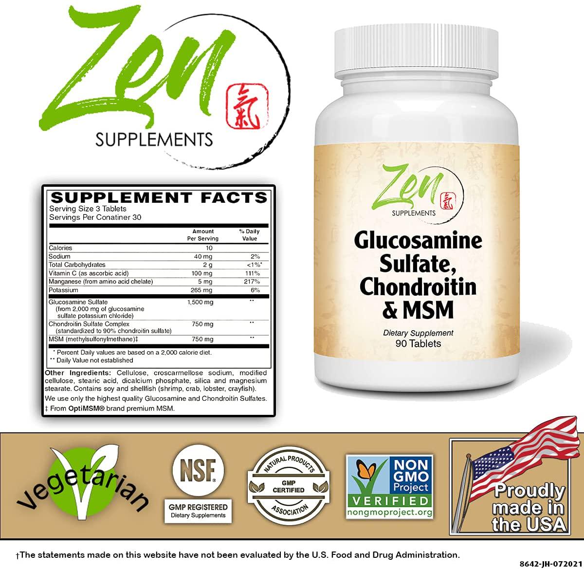 Glucosamine Chondroitin MSM - Natural Joint Pain Relief Supplements for Men and Women with Manganese, Potassium for Joint Health, Cartilage and Connective Tissue, Inflammation Shell-Fish Free - 90 Tab