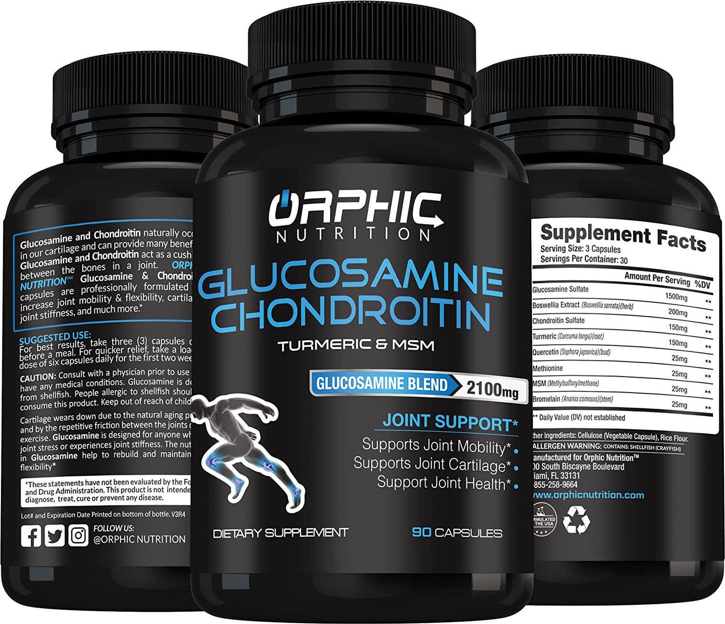 Glucosamine Chondroitin - Turmeric and MSM 2100MG Anti Inflammatory Joint Support Supplements for Pain Relief Joint Cartilage Health - Stiffness and Arthritis Relief for Men, Women - Increases Mobility