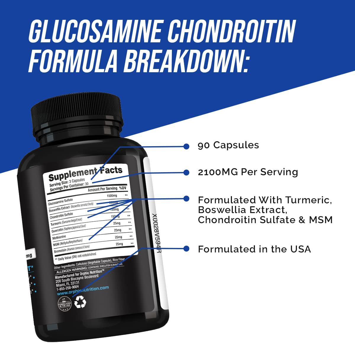 Glucosamine Chondroitin - Turmeric and MSM 2100MG Anti Inflammatory Joint Support Supplements for Pain Relief Joint Cartilage Health - Stiffness and Arthritis Relief for Men, Women - Increases Mobility