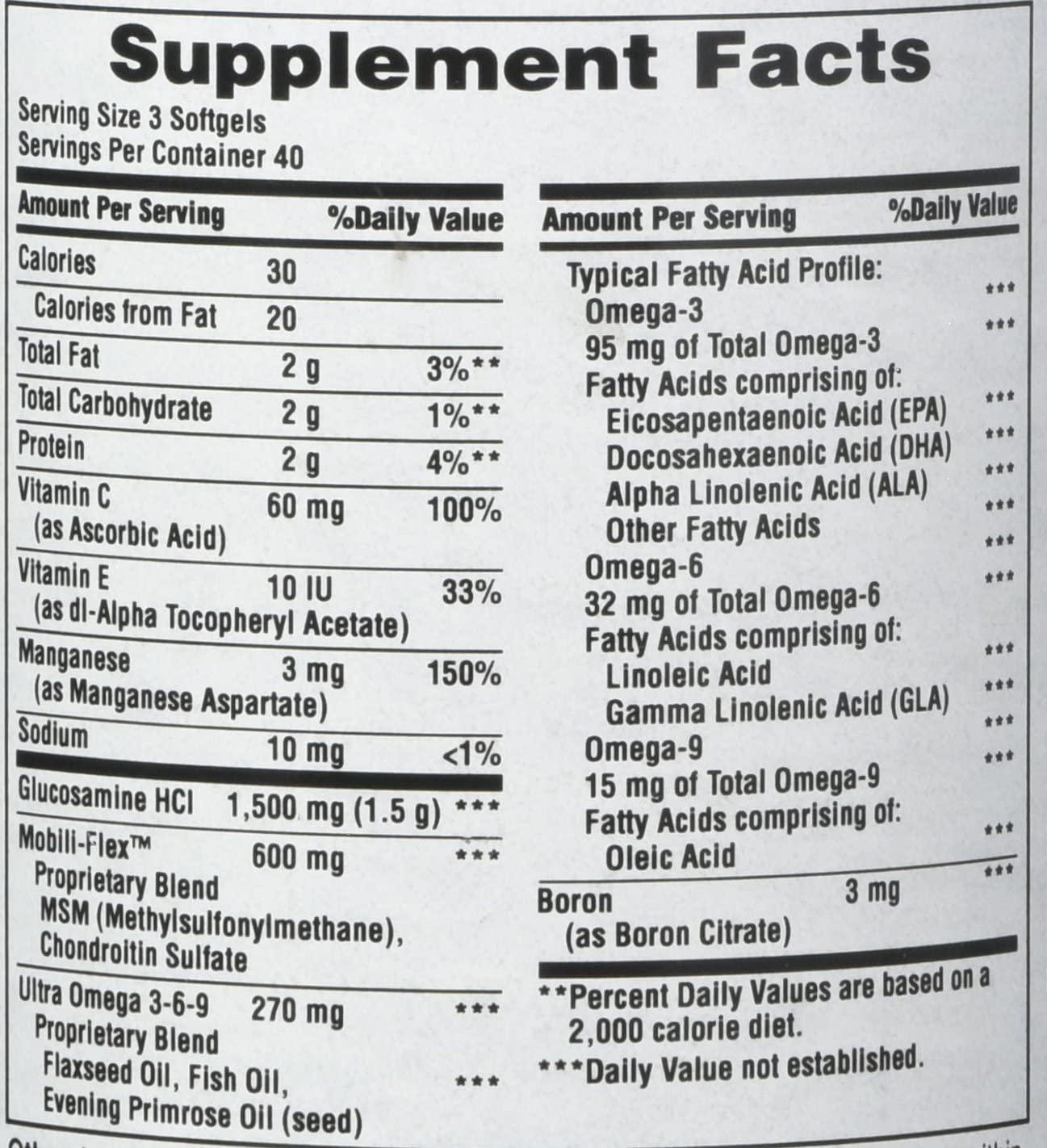 Glucosamine, Chondroitin and MSM with Omega 3, 6, 9, Supports Joints to Promote Joint Comfort and Flexibility, 120 Count by Puritan's Pride