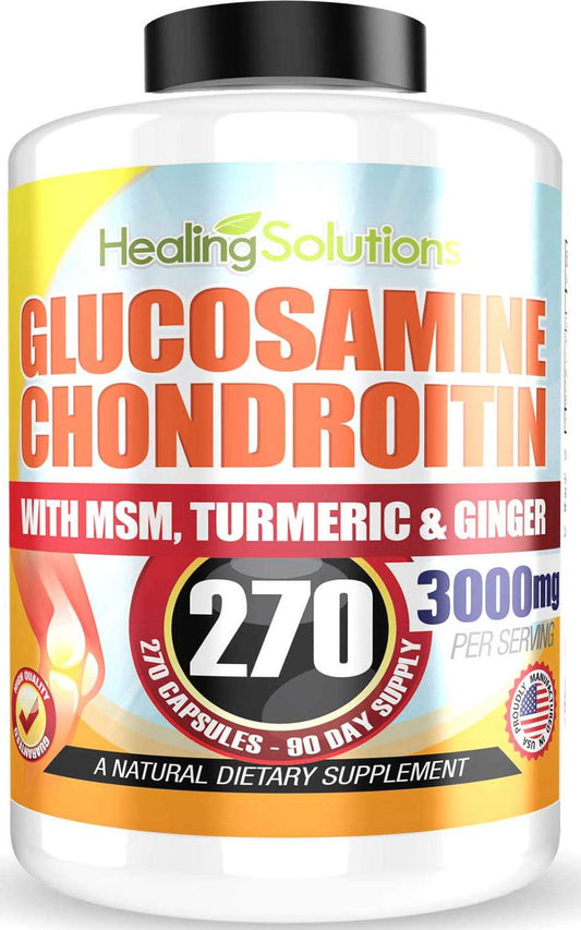 Glucosamine Chondroitin + MSM and Turmeric 100% Pure and Premium (Bulk 270 Capsules) - 100% Pure, Non-GMO - Allergen Free