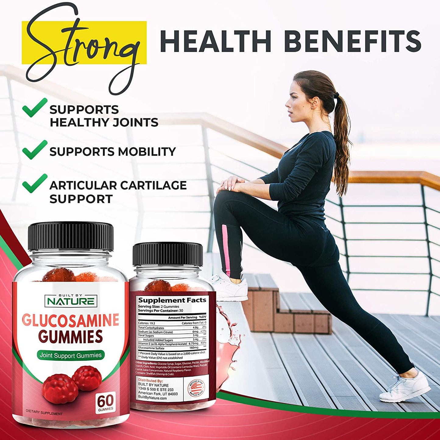 Glucosamine Gummies Extra Strength Chewable Joint Support Supplement for Adults, 60 Gummies (30 Day Supply)