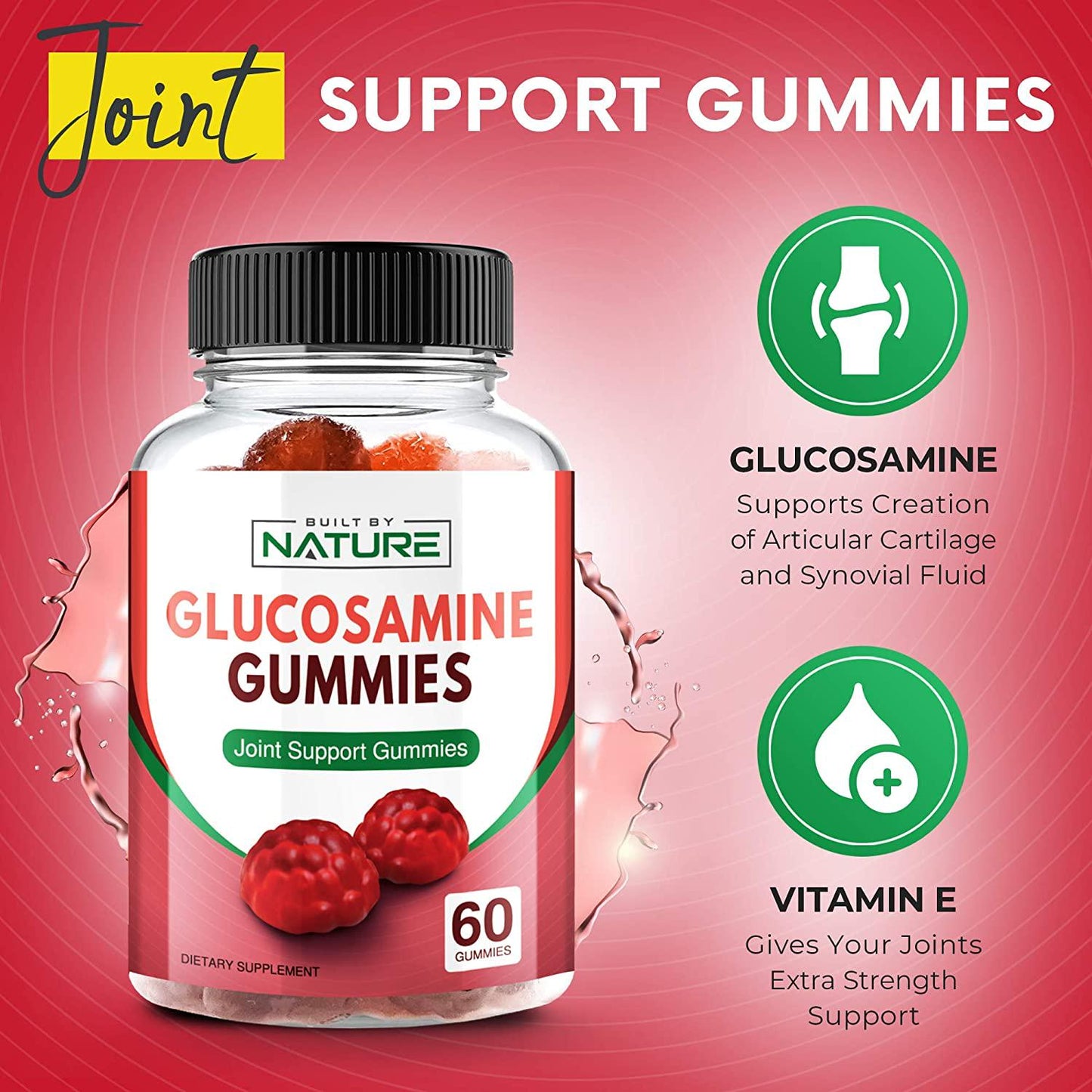 Glucosamine Gummies Extra Strength Chewable Joint Support Supplement for Adults, 60 Gummies (30 Day Supply)