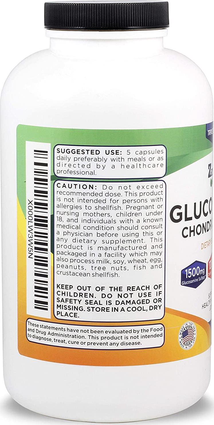 Glucosamine Sulfate + Chondroitin + MSM - 450 Capsules (90 Day Supply) - 1500mg, 1200mg, 2000mg per Serving - Back, Knee Pain Relief