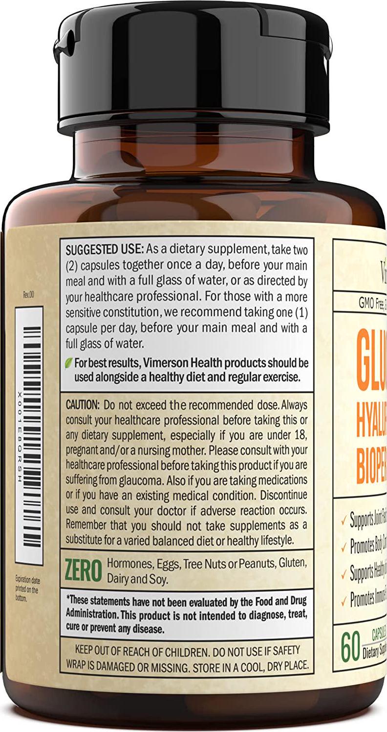 Glucosamine Sulfate with Hyaluronic Acid. Bioperine, MSM, Boswellia. Occasional Joint Pain Relief Supplement. Aids Healthy Inflammatory Response, Anti-Oxidant Properties Pills for Back, Knees, Hands