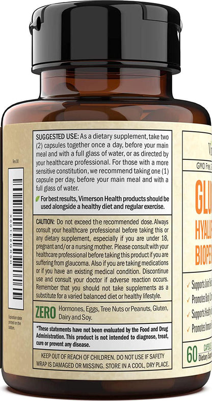 Glucosamine Sulfate with Hyaluronic Acid. Bioperine, MSM, Boswellia. Occasional Joint Pain Relief Supplement. Aids Healthy Inflammatory Response, Anti-Oxidant Properties Pills for Back, Knees, Hands