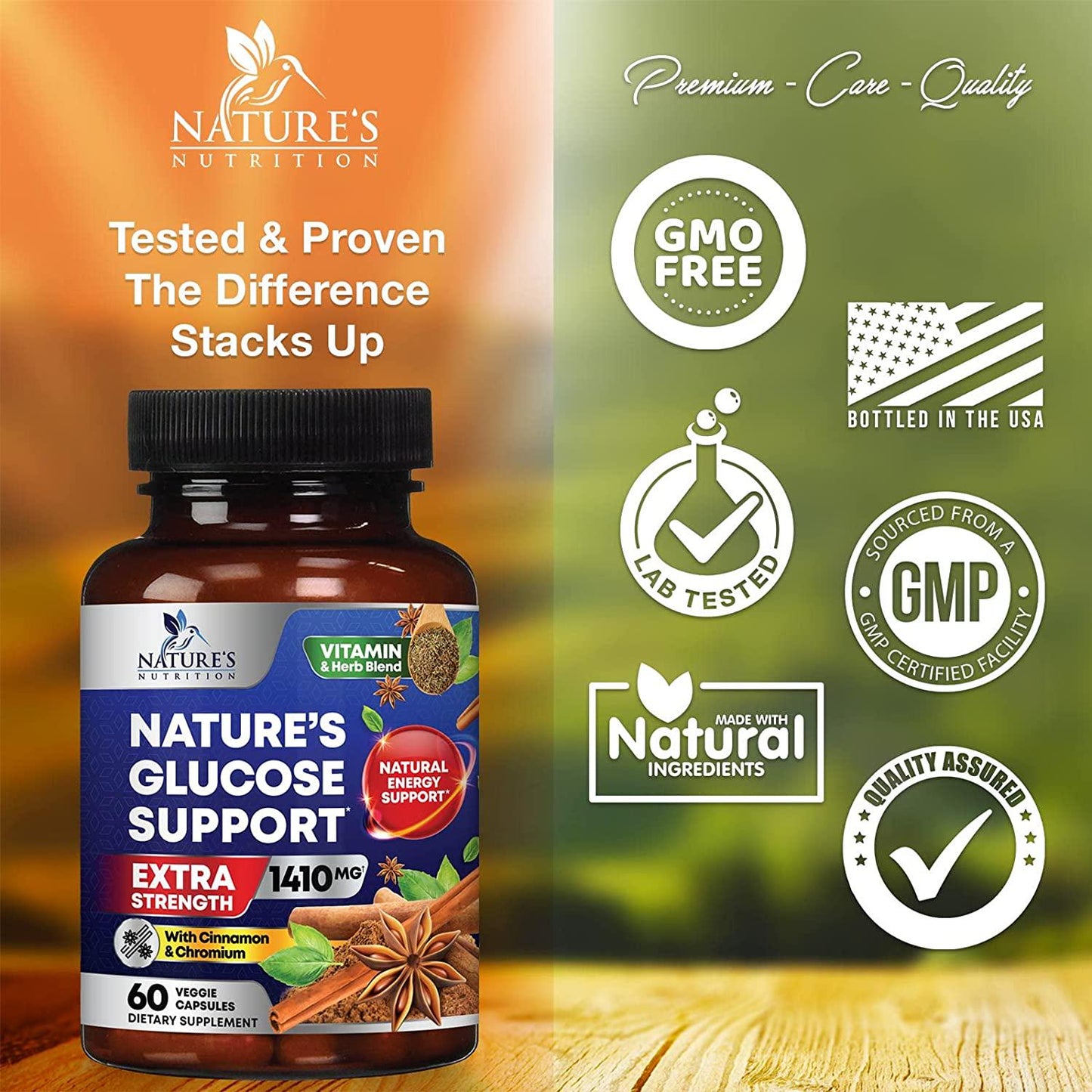 Glucose Support Complex, Advanced Extra Strength Herbal Supplement with Cinnamon, Alpha Lipoic Acid and Chromium - 20 Herbs and Vitamin Blend - Best Vegan Complex - 60 Capsules