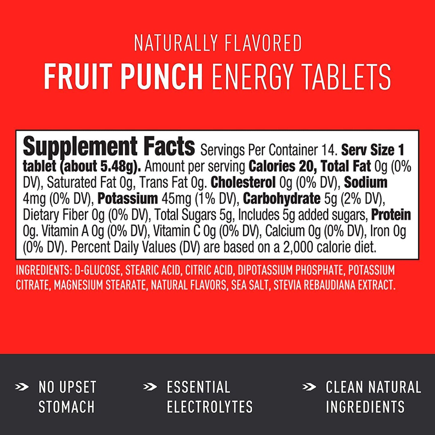 Glukos Energy Chewable Tablets. 1 Tube of 14 Tablets. Fruit Punch Flavor, (GL30020-20068-14CT)