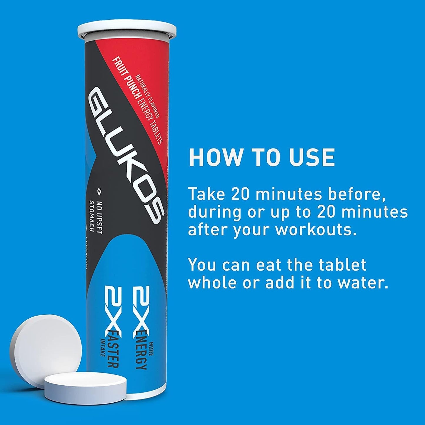 Glukos Energy Chewable Tablets. 1 Tube of 14 Tablets. Fruit Punch Flavor, (GL30020-20068-14CT)