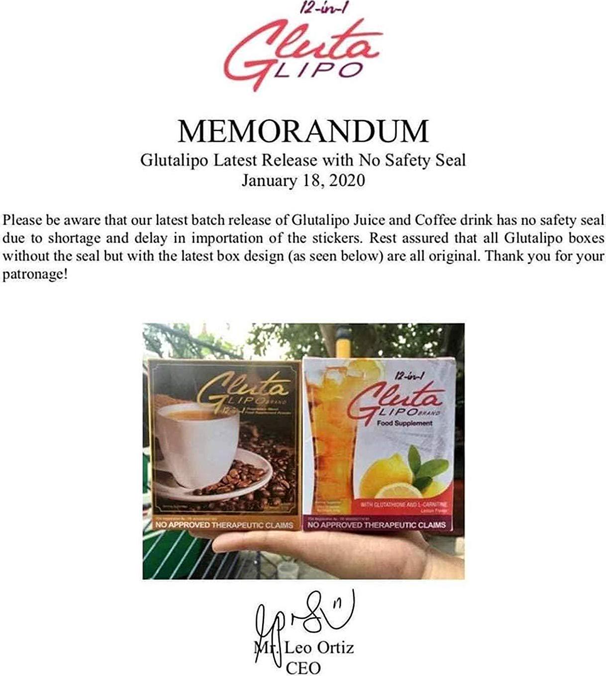 Gluta Lipo 10-Sachets Coffee 12-in-1 Slimming and Whitening 1 Pack