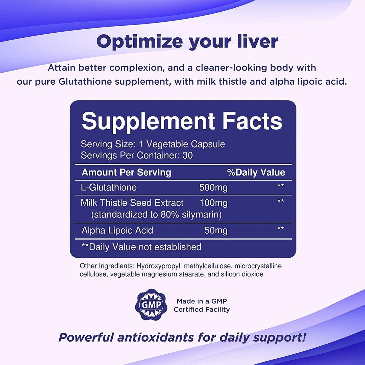 Glutathione Skin Whitening Pills for Men and Women - Pure GSH Supplement 500 mg with Natural Milk Thistle Extract Silymarin - Antioxidant Support ALA - Boost Immune System by Nature Bound