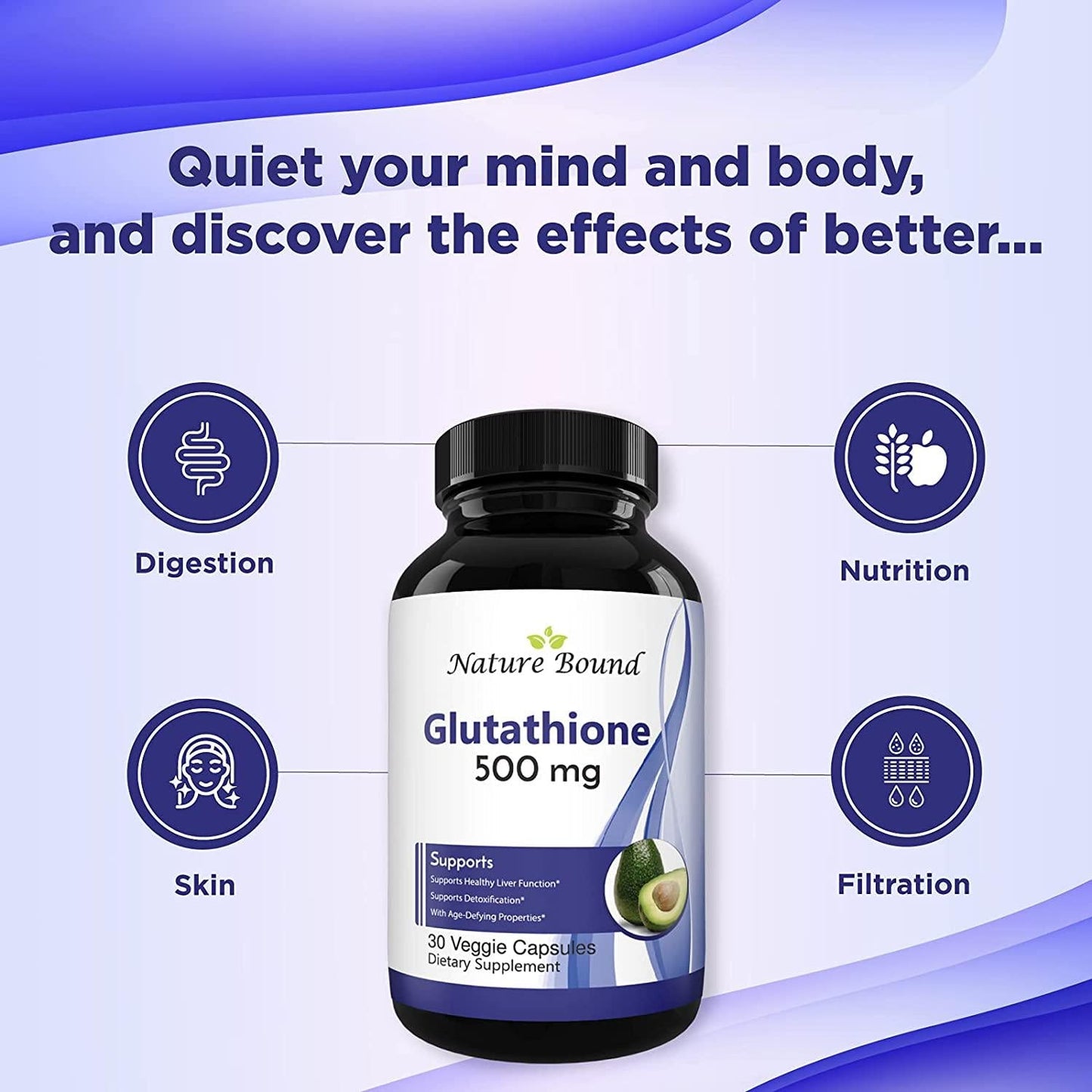 Glutathione Skin Whitening Pills for Men and Women - Pure GSH Supplement 500 mg with Natural Milk Thistle Extract Silymarin - Antioxidant Support ALA - Boost Immune System by Nature Bound