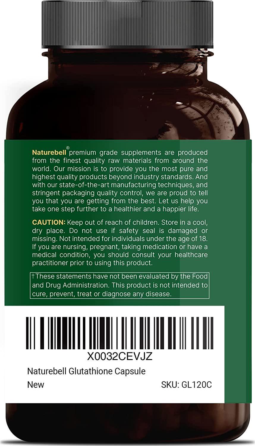 Glutathione Supplement 250mg, 120 Veggie Caps, 4 Months Supply, 98%+ Purity Verified, Bioavailable Form - Reduced Glutathione, GUTAXtra, Third Party Tested, Non-GMO and Gluten Free | by Naturebell