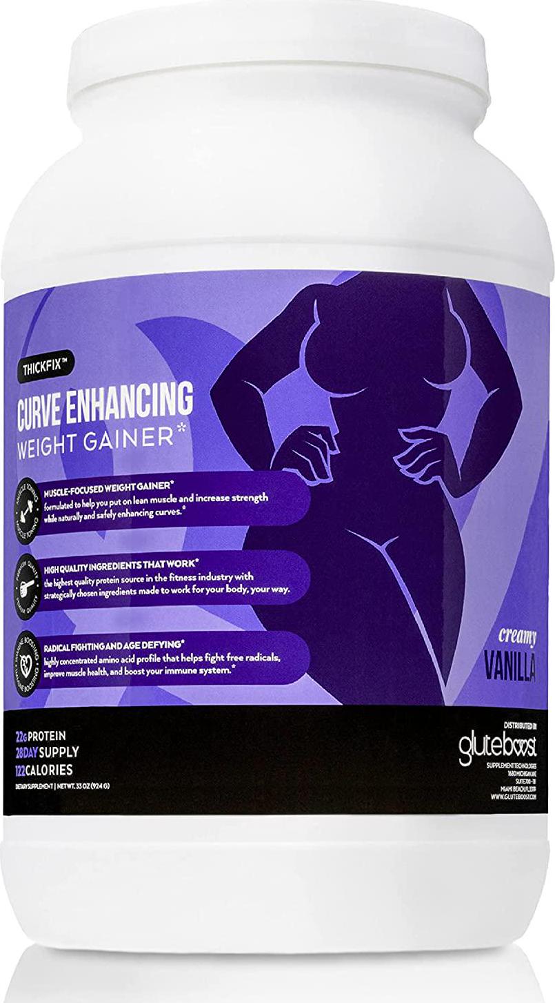 Gluteboost - ThickFix Curve Enhancing Weight Gainer Shake - Grass-Fed Whey Protein Powder with Amino Acids - Increase Curves and Muscle Mass - Volumizer Supplement for Women - Creamy Vanilla - 1 Month