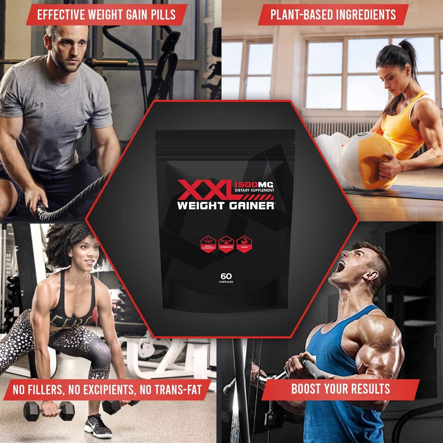 Gluteboost - ThickFix XXL (1500 Mg) - All-Natural, Plant-Based Weight Gainer and Appetite Stimulant - Curve and Muscle Enhancing Protein Powder - Volumizer Supplement for Women - 1 Month