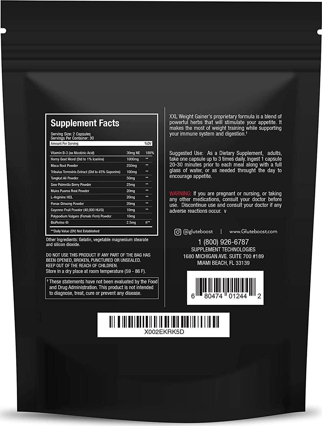Gluteboost - ThickFix XXL (1500 Mg) - All-Natural, Plant-Based Weight Gainer and Appetite Stimulant - Curve and Muscle Enhancing Protein Powder - Volumizer Supplement for Women - 1 Month