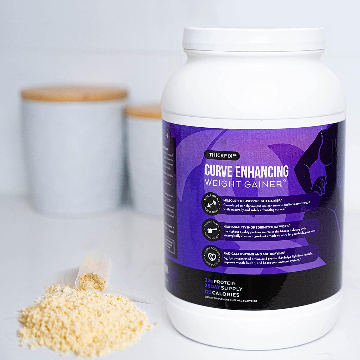 Gluteboost - ThickFix Curve Enhancing Weight Gainer Shake - Grass-Fed Whey Protein Powder with Amino Acids - Increase Curves and Muscle Mass - Volumizer Supplement for Women - Creamy Vanilla - 1 Month