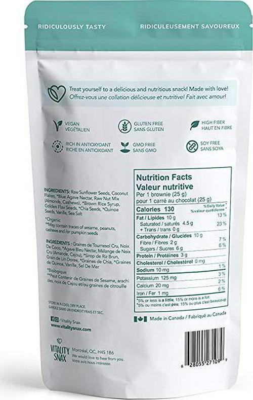 Gluten-Free Healthy Brownies- High Protein Plant-Based Kosher Great tasting Snack Bites - Vanilla Coconut Brownies by Vitality Snax