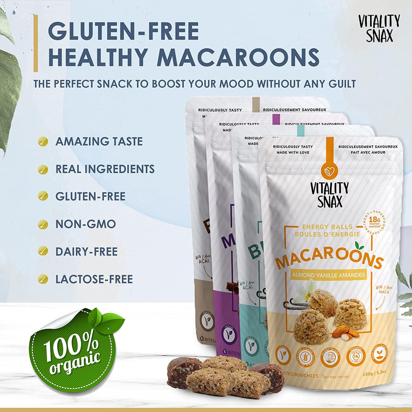 Gluten-Free Healthy Brownies- High Protein Plant-Based Kosher Great tasting Snack Bites - Vanilla Coconut Brownies by Vitality Snax