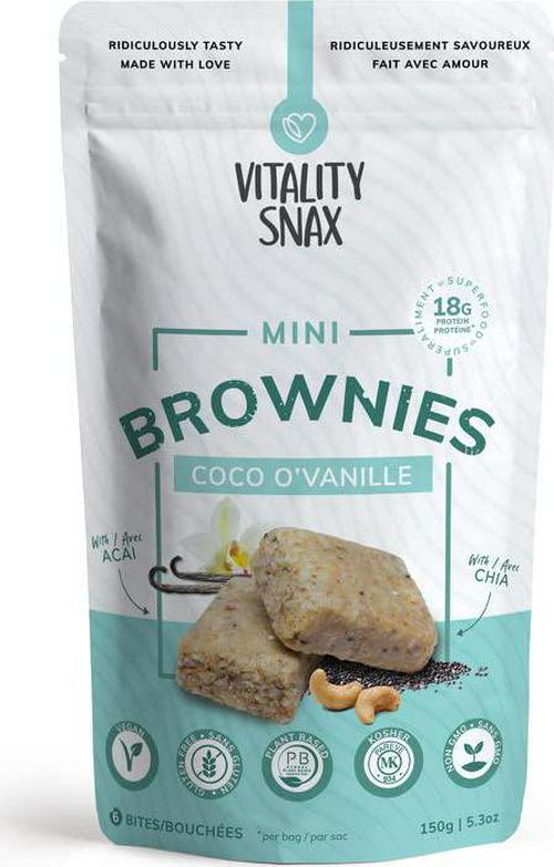 Gluten-Free Healthy Brownies- High Protein Plant-Based Kosher Great tasting Snack Bites - Vanilla Coconut Brownies by Vitality Snax