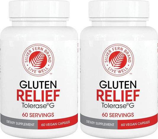 Gluten Relief with Tolerase G - 2 Bottles - 60 Capsules Each - Digestive Enzyme Made Specifically to Break Down and Digest Gluten Protein