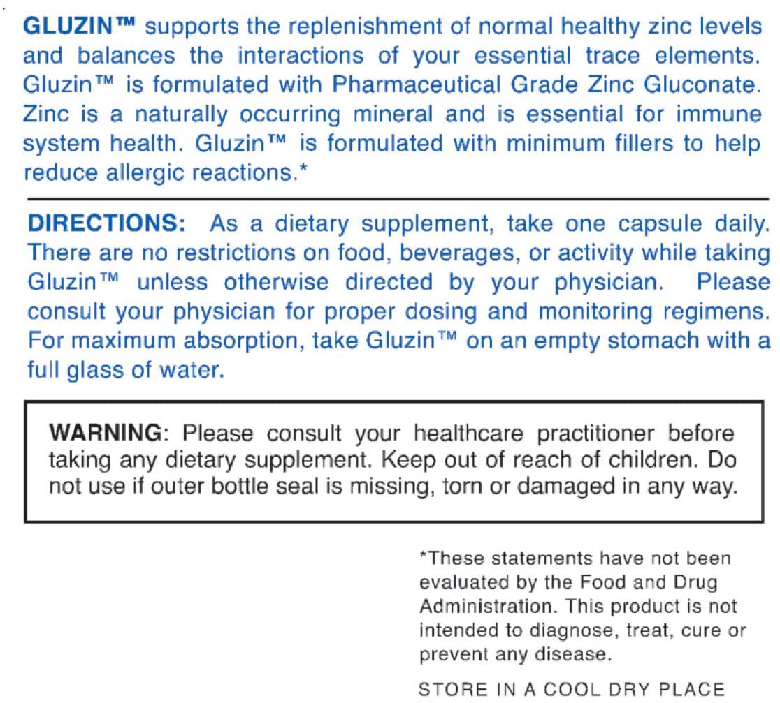 Gluzin #1 Recommended OTC ZINC Made in The USA - Pharmaceutical Grade Zinc, 50mg, (3 Bottles - 180 Vegetarian Capsules)