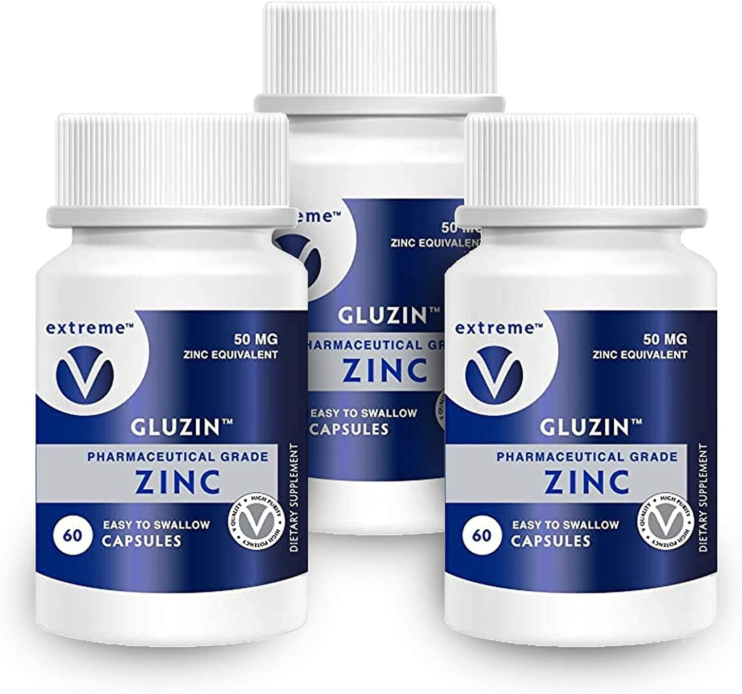 Gluzin #1 Recommended OTC ZINC Made in The USA - Pharmaceutical Grade Zinc, 50mg, (3 Bottles - 180 Vegetarian Capsules)