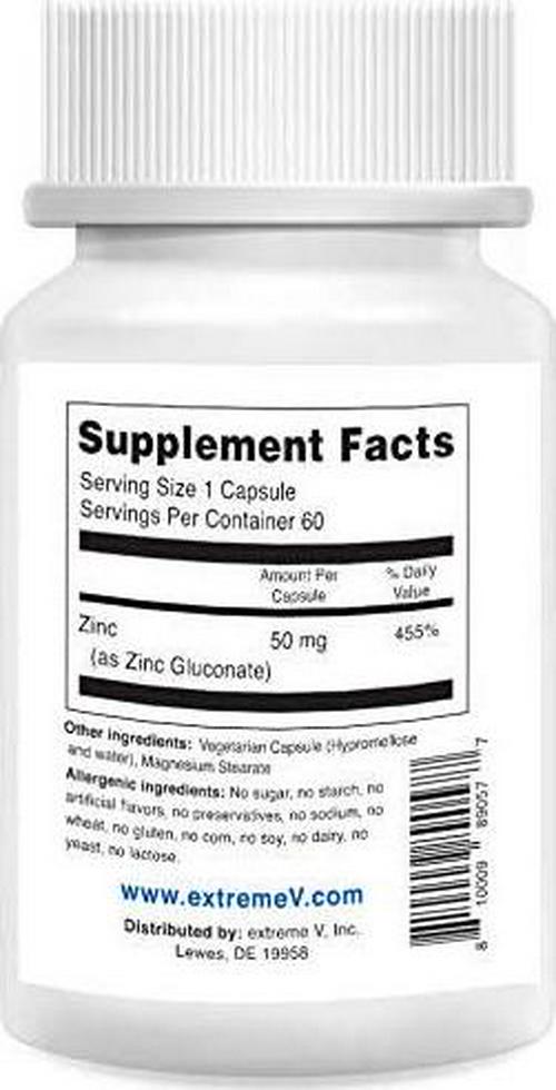 Gluzin #1 Recommended OTC ZINC Made in The USA - Pharmaceutical Grade Zinc, 50mg, (3 Bottles - 180 Vegetarian Capsules)