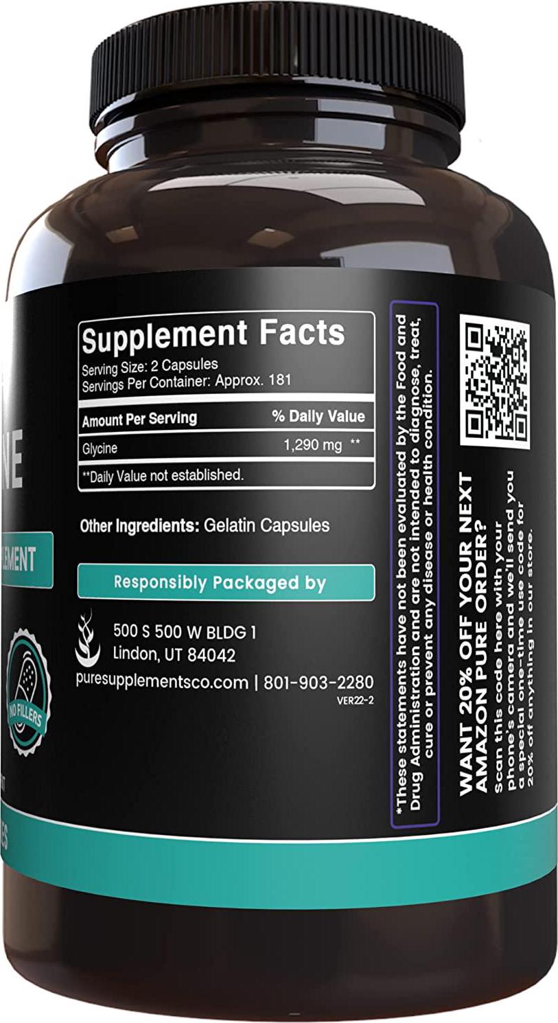Glycine Amino Acid (365 Capsules) Neurotransmitter Support,* Lab-Tested Purity, May Support Nervous System*