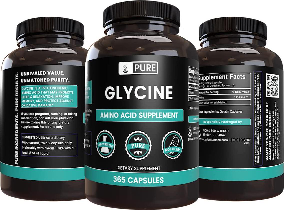 Glycine Amino Acid (365 Capsules) Neurotransmitter Support,* Lab-Tested Purity, May Support Nervous System*