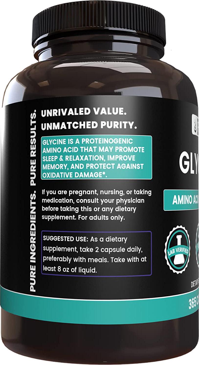 Glycine Amino Acid (365 Capsules) Neurotransmitter Support,* Lab-Tested Purity, May Support Nervous System*
