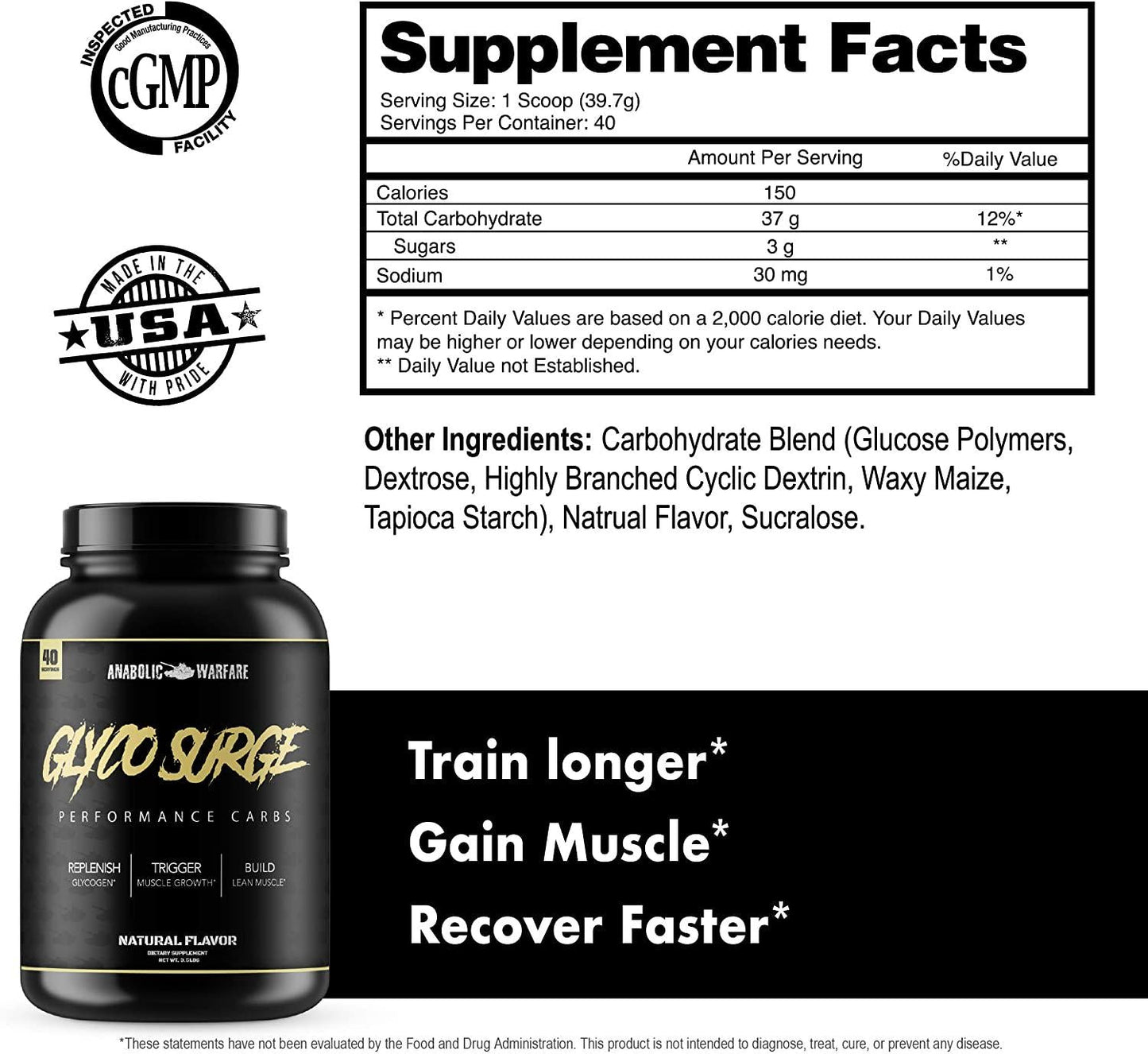 Glyco Surge Glycogen Supplement by Anabolic Warfare Performance Carbs to Help Lean Muscle Growth, Post Workout Recovery and Endurance* (Natural 40 Servings)