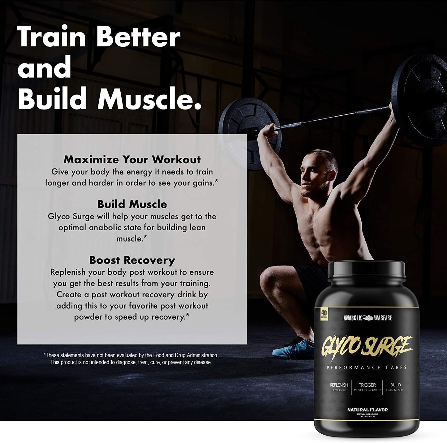 Glyco Surge Glycogen Supplement by Anabolic Warfare Performance Carbs to Help Lean Muscle Growth, Post Workout Recovery and Endurance* (Natural 40 Servings)