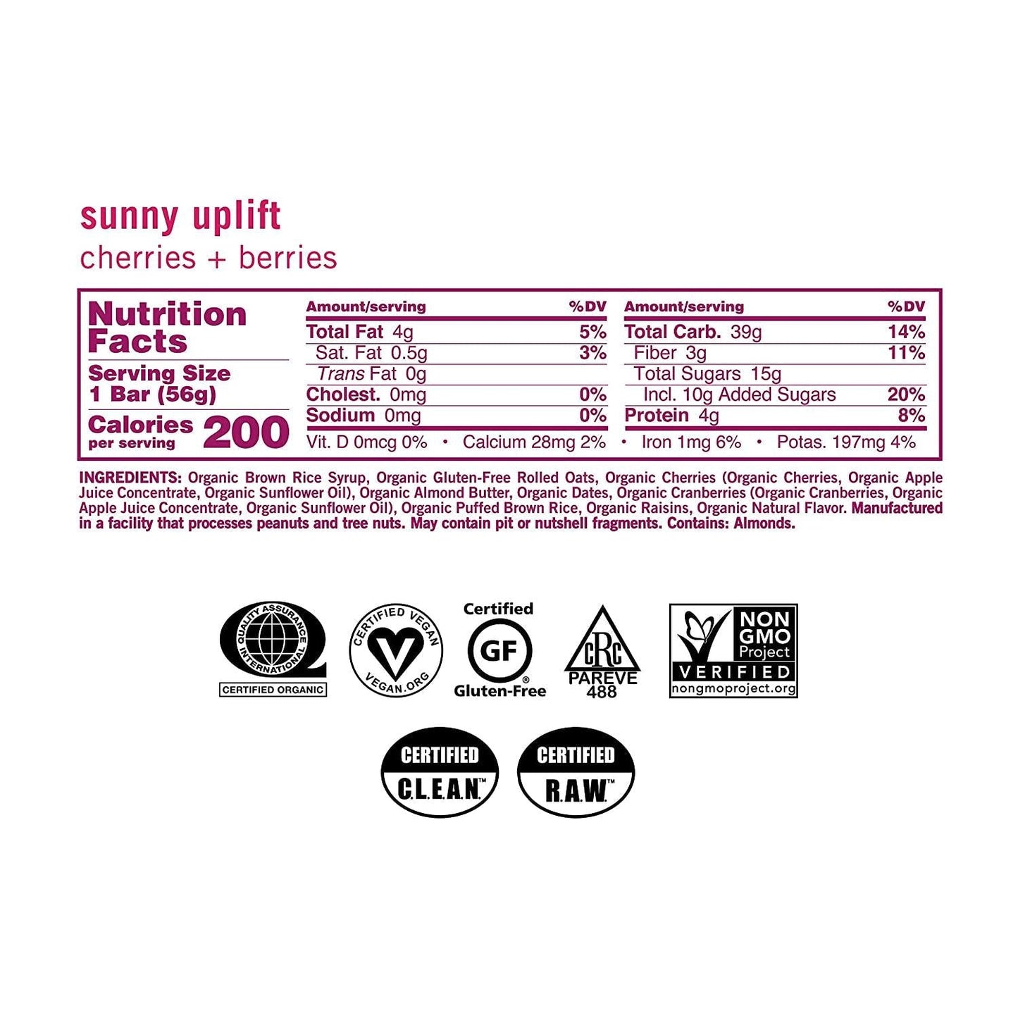 GoMacro MacroBar Organic Vegan Snack Bars Cherries + Berries 2 Ounce Bars (Pack of 12)